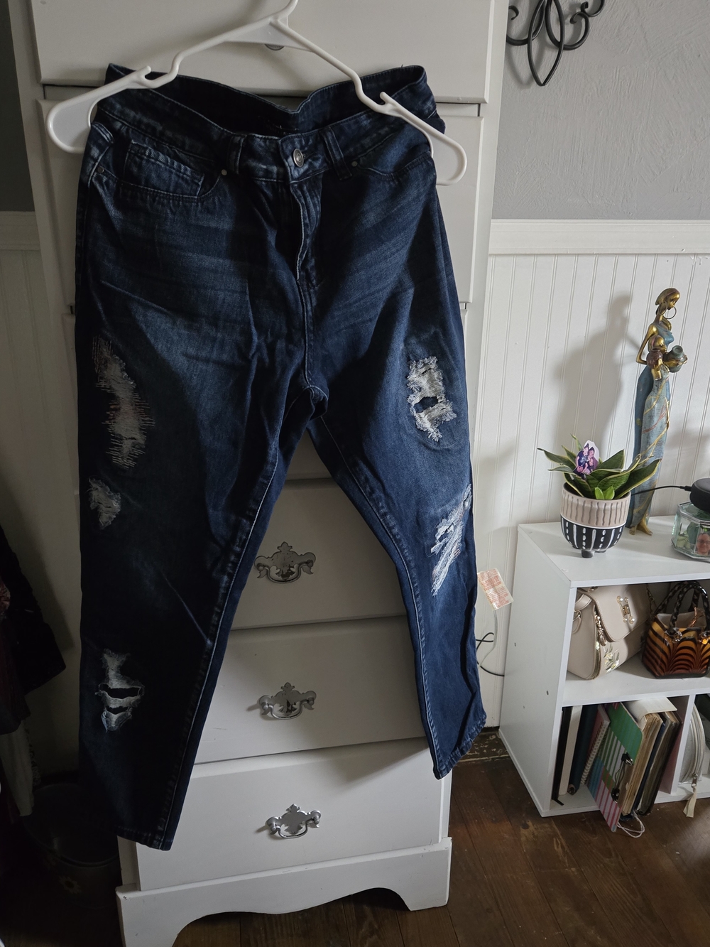 Signature Studio Dark Blue Distressed Straight Leg Jeans